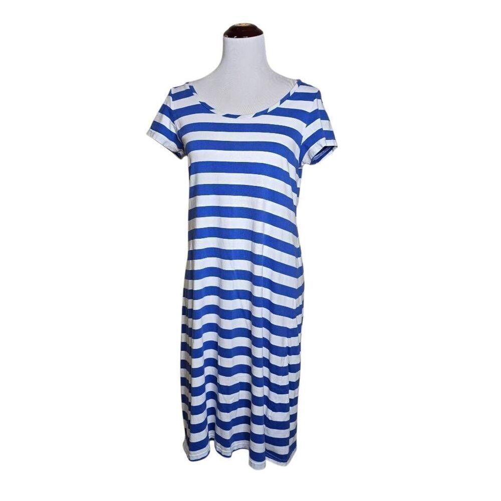 Joules Riviera Striped Midi T Shirt Dress Navy White Long Length Sz 6